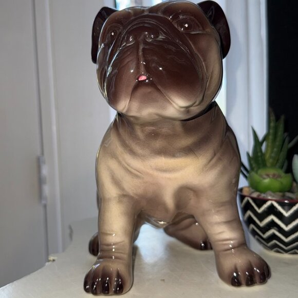Milo Ceramic VTG Pug English Bulldog Sitting Statue Figurine Tongue Sticking Out - Picture 14 of 14